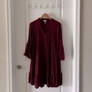Knox Rose Long Sleeve Boho Dress in Maroon, Size: Large